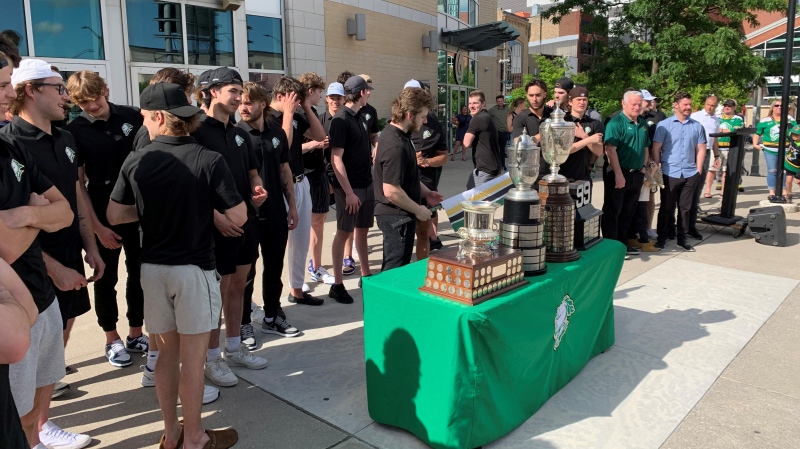 The London Knights met with fans at Jubilee Square, outside Budweiser Gardens, on June 3, 2024. (Bryan Bicknell/CTV News London) 