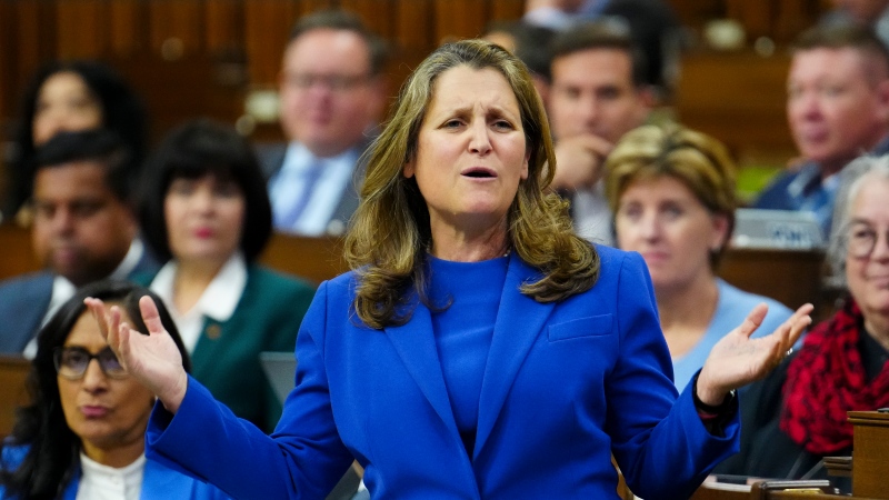 Deputy Prime Minister and Minister of Finance Chrystia Freeland answers a question during question period in the House of Commons on Parliament Hill in Ottawa on Tuesday, May 28, 2024. THE CANADIAN PRESS/Sean Kilpatrick 