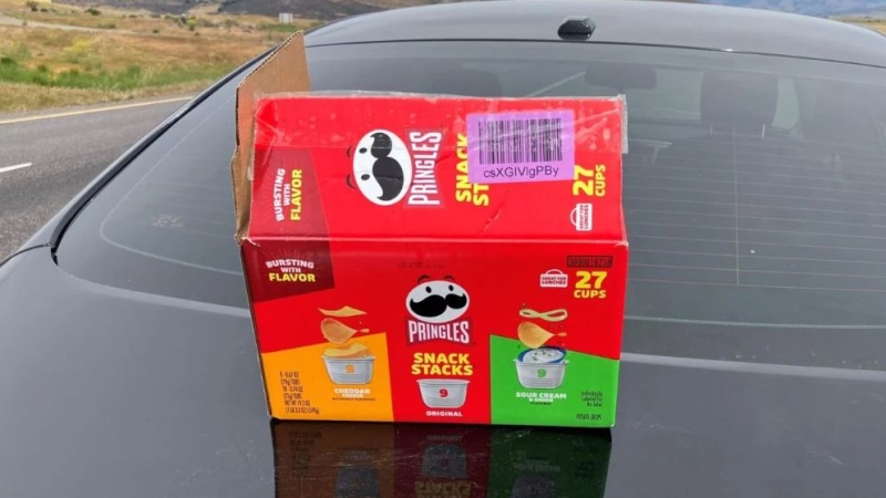 Two people were arrested following a traffic stop, where deputies found over six pounds of cocaine and heroin inside a Pringles box.  (Siskiyou County Sheriff's Office/KHSL via CNN Newsource)