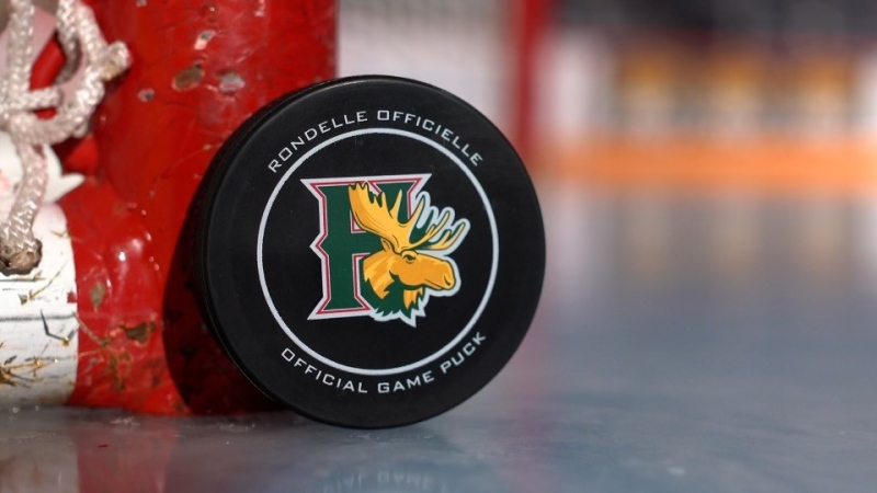 A Halifax Mooseheads game puck is pictured.