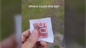 Video shows an Instagram user hiding a $50 bill outside a Port Coquitlam, B.C., high school. 