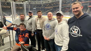 Oilers Nation Germany chapter poses with Edmonton Oilers centre Leon Draisaitl in an undated photo. (Source: Oilers Nation Germany)