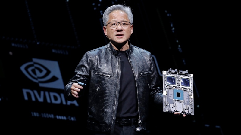President and CEO of Nvidia Corporation Jensen Huang delivers a speech during the Computex 2024 exhibition in Taipei, Taiwan, Sunday, June 2, 2024. (Chiang Ying-ying / AP Photo)