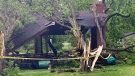 Several trees slammed into a structure at Rotary Park in Livonia, Mich. as a tornado tore through the western Wayne County community on Wednesday, June 5, 2024. (Nolan Finley/The Detroit News via AP)