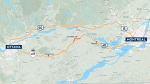 CTVNewsOttawa.ca looks at possible routes to drive from Ottawa to Montreal during the closure of the eastbound lanes of Hwy. 417 near Hawkesbury. (Google Maps)