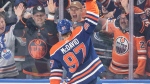 Edmonton Oilers' Connor McDavid (97) celebrates a goal against the Dallas Stars during first period action in game 6 of the Western Conference finals of the NHL Stanley Cup playoffs in Edmonton on Sunday June 2, 2024.THE CANADIAN PRESS/Jason Franson