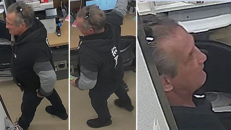 The Ottawa Police Service is asking the public for hep identifying a suspect who allegedly stole a box of cash from a business in Kanata last month. (Ottawa Police Service/ handout)