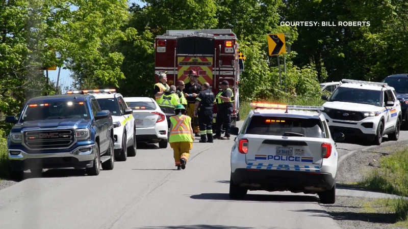 First responders are seen attending a fatal collision in Wolfville Ridge, N.S., on Wednesday. (Courtesy: Bill Roberts)
