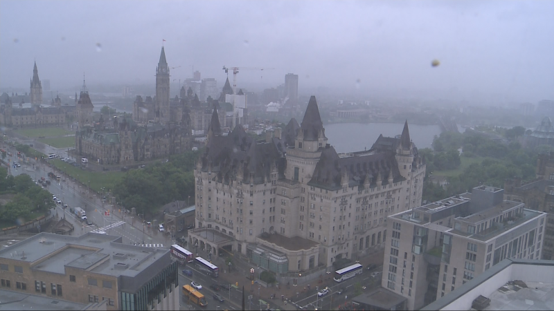 A look at downtown Ottawa on a rainy Thursday. (Westin camera)