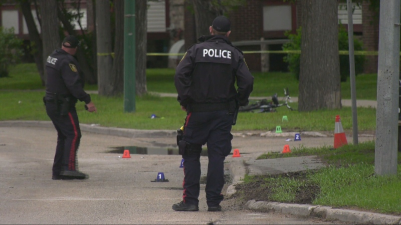 Winnipeg police investigate the scene of a crash involving a cyclist on June 6, 2024. (Joseph Bernacki/CTV News Winnipeg)