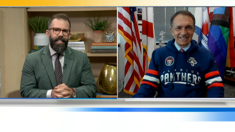 Fort Lauderdale Mayor, Dean Trantalis (right), spoke with CTV Morning Live's Kent Morrison (left) regarding the Oilers and Panthers competing for the Stanley Cup on June 6, 2024.