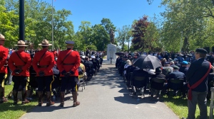 Hundreds gathered at the Moncton Cenotaph on June 6, 2024 to mark the 80th anniversary of D-Day and the Battle of Normandy. 