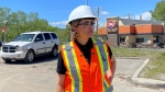 Calgary Mayor Jyoti Gondek surveys the site were a major water main burst on June 5, 2024, flooding a section of the city and knocking out water for thousands of residents.