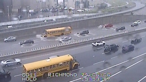 Flooding is seen in the westbound lanes of Highway 417 near Richmond Road. June 6, 2024. (Ministry of Transportation of Ontario/traffic camera)