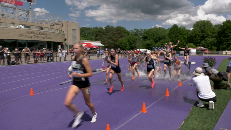 Athletes make a splash at the 2024 OFSAA Track and Field Championships on June 6, 2024. (Bryan Bicknell/CTV News London) 