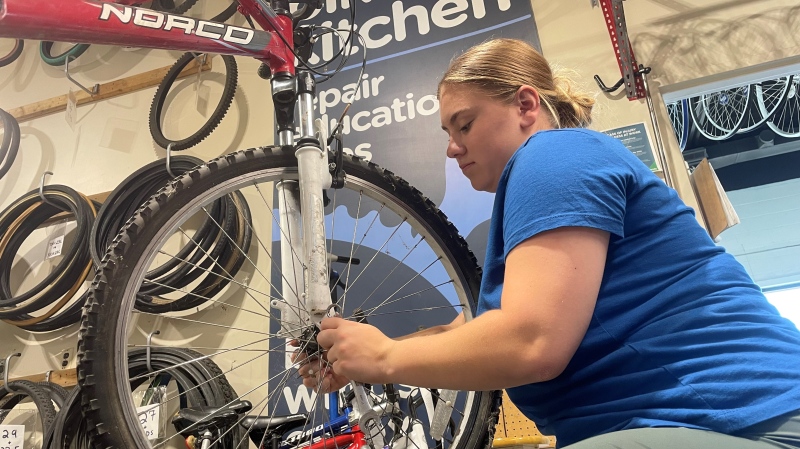 Amalia Vacratsis, seen on June 6, 2024, is a summer student worker at Bike Windsor-Essex, funded through the Canada Summer Jobs program. (Michelle Maluske/CTV News Windsor) 