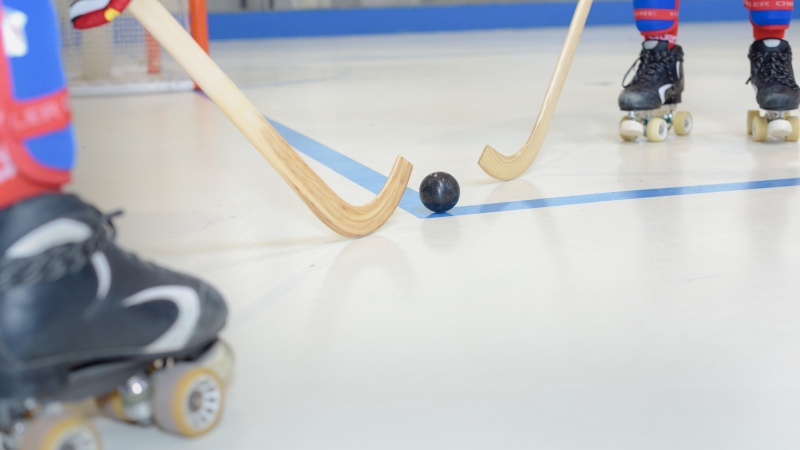 Roller-hockey players are pictured in this undated stock photo. (Shutterstock)