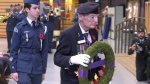 Royal Canadian Legion Dominion Grand President Larry Murray lays a wreath on behalf of veterans at the Cartier Drill Hall on June 6, 2024 (Katelyn Wilson/CTV News).