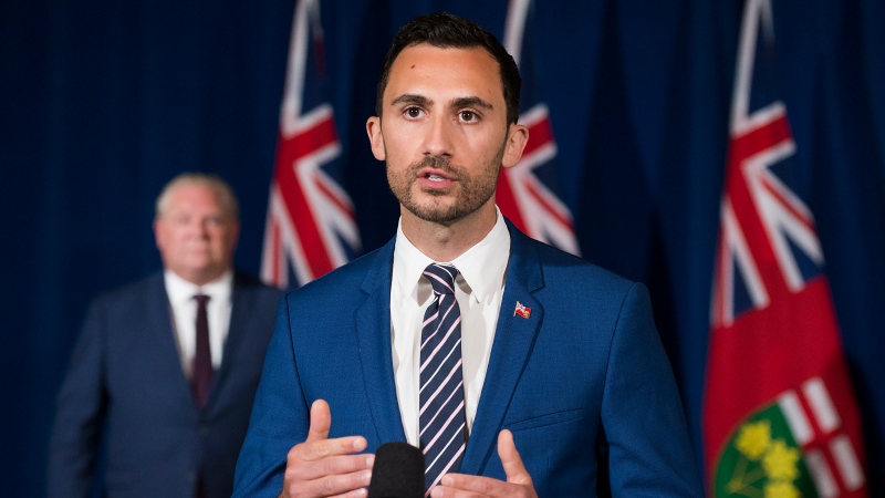 Ontario Minister of Education Stephen Lecce speaks during the daily updates regarding COVID-19 at Queen's Park in Toronto on Tuesday, June 9, 2020. THE CANADIAN PRESS/Nathan Denette