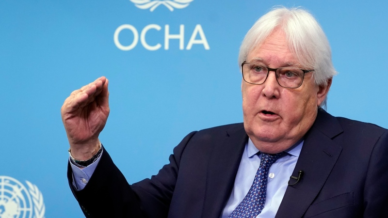 Martin Griffiths, United Nations Under-Secretary-General for Humanitarian Affairs and Emergency Relief Coordinator, is interviewed at the U.N., Wednesday, June 5, 2024. (Richard Drew/AP Photo) 