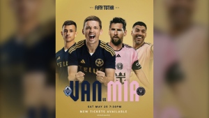 A promotional image for the May 25, 2024 match between the Vancouver Whitecaps and Inter Miami, provided in the proposed class-action lawsuit. 