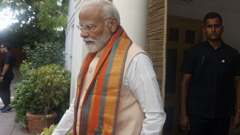 Indian Prime Minister Narendra Modi is seen in New Delhi, India, Friday, June 7, 2024. (AP Photo/Dinesh Joshi)