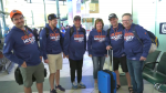The Anders family poses for a photo at Edmonton International Airport on June 7, 2024, before they left to Sunrise, Fla., for Games 1 and 2 between the Edmonton Oilers and Florida Panthers. (Evan Klippenstein / CTV News Edmonton) 