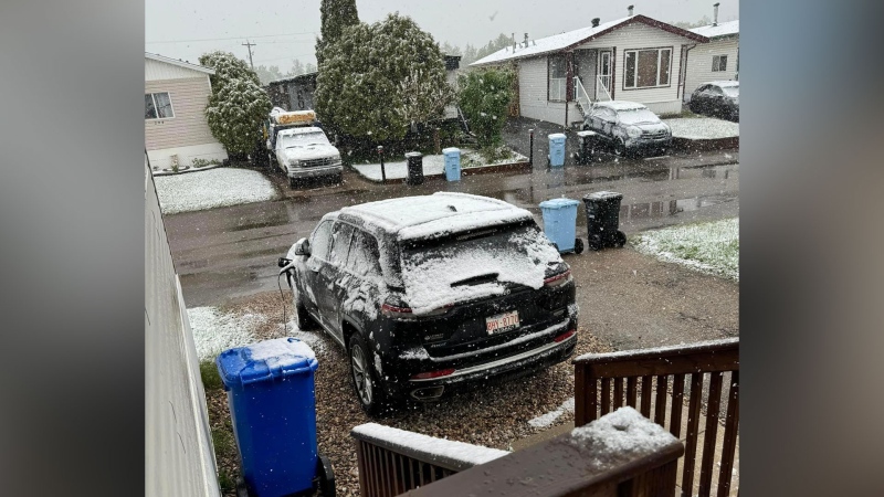 Snow in Fort McMurray, Alta. on June 7, 2024. (Credit: Claudine Dingwell)
