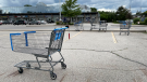 Abandoned shopping carts at the Bridgeport Plaza in Waterloo, Ont. on June 7, 2024. (Spencer Turcotte/CTV News)