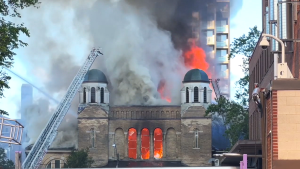 Crews are battling a fire at St. Anne's Church in Toronto on Sunday (CP24)