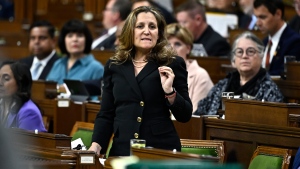 Deputy Prime Minister and Minister of Finance Chrystia Freeland rises during Question Period in the House of Commons on Parliament Hill in Ottawa on Monday, May 27, 2024. THE CANADIAN PRESS/Justin Tang