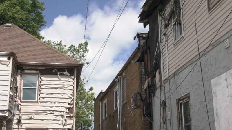 The aftermath of a fire on Richmond Street in Windsor, Ont., on June 10, 2024. (Travis Fortnum/CTV News Windsor)