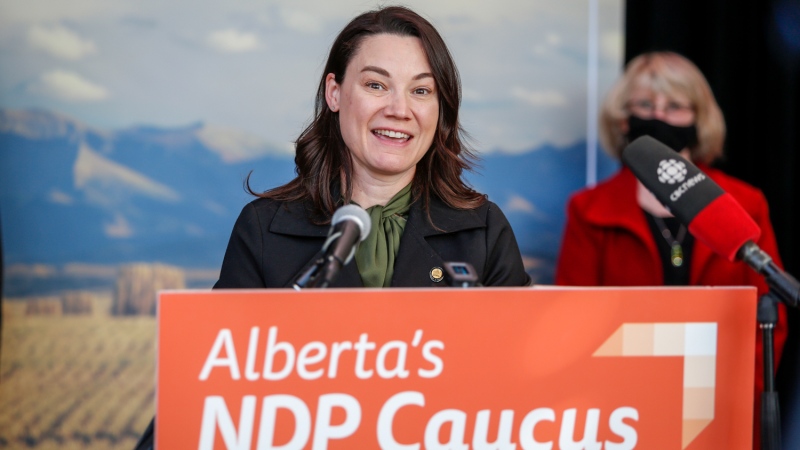 Alberta MLA Shannon Phillips speaks at an announcement of proposed new legislation to protect Alberta's mountains and watershed from coal mining in Calgary, Alta., Monday, March 15, 2021. THE CANADIAN PRESS/Jeff McIntosh