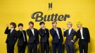 Members of South Korean K-pop band BTS pose for photographers ahead of a press conference in Seoul, South Korea on May 21, 2021.(Lee Jin-man / AP Photo)