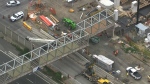 Chopper footage of damage overpass bridge 
