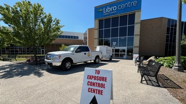 The Fire Department and town employees have set up an Emergency Worker Center at the Libro Centre in Amherstburg, Ont., on Tuesday, June 11, 2024. (Chris Campbell/CTV News Windsor)