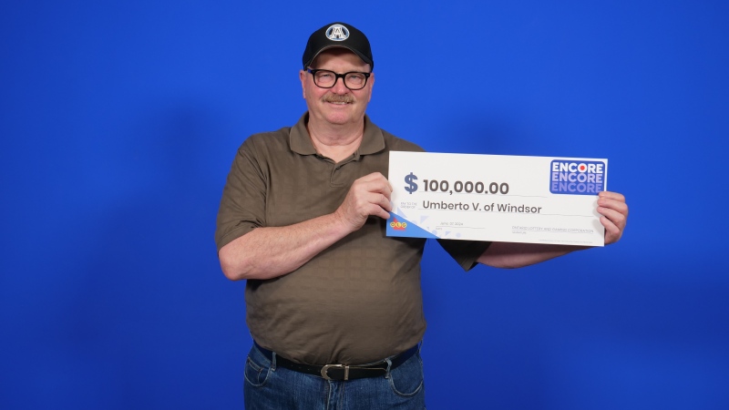 Umberto Vadori matched the last six of seven Encore numbers in exact order in the May 25 Ontario 49 draw to win $100,000. (Source: OLG)