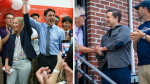 Prime Minister Justin Trudeau with Liberal candidate Leslie Church, and Conservative Leader Pierre Poilievre and his candidate Don Stewart, seen in this CTV News composite image. (Credit: Twitter) 