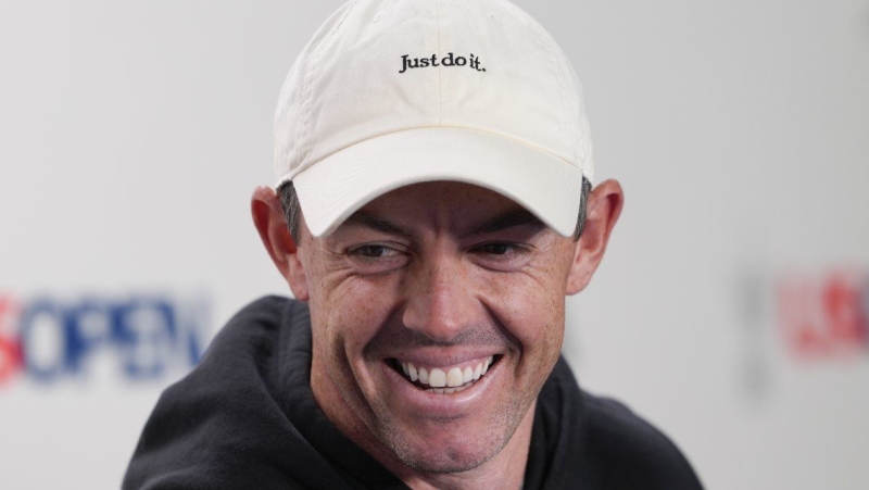 Rory McIlroy, of Northern Ireland, speaks during a news conference at the U.S. Open golf tournament Tuesday, June 11, 2024, in Pinehurst, N.C. (AP Photo/Matt York)
