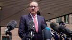 Actor Kevin Spacey addresses the media outside Southwark Crown Court in London, Wednesday, July 26, 2023. (Alberto Pezzali / AP Photo)