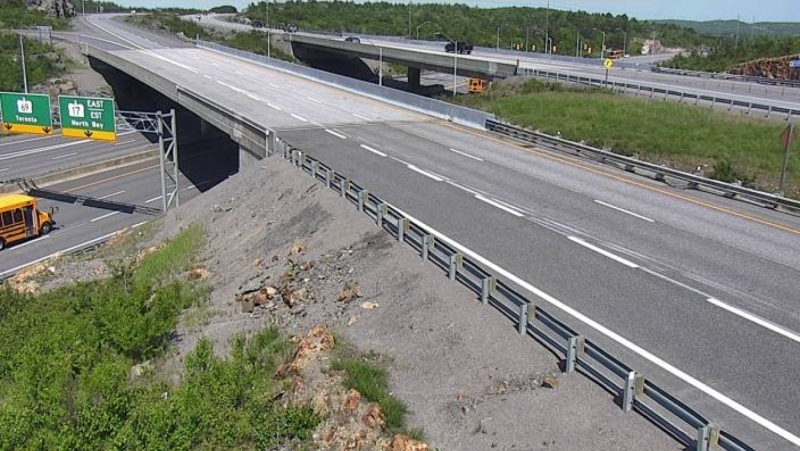 The Highway 17 bypass ramp in Sudbury has reopened following a single motor vehicle collision that closed the ramp eastbound to Highway 69. (Ontario 511 photo)