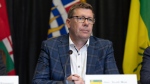 Saskatchewan Premier Scott Moe during the media availability at the 2024 Western Premiers’ Conference in Whitehorse, Monday, June 10, 2024. CANADIAN PRESS/Crystal Schick