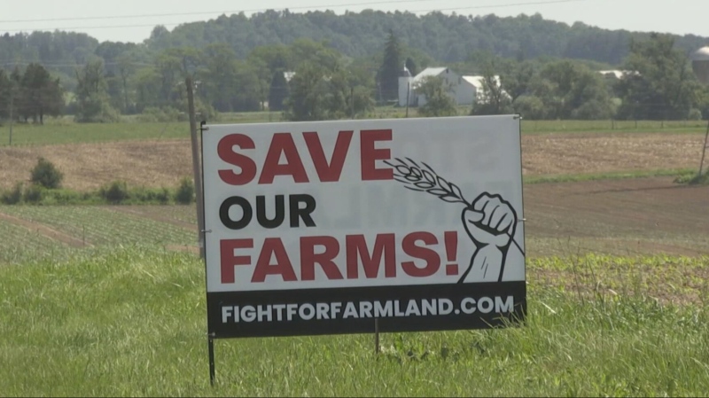 A sign near Stewart Snyder's farm on June 12, 2024. (CTV News/Tyler Kelaher)