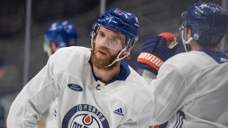 Edmonton Oilers centre Connor McDavid takes part in practice on June 12, 2024, the day before they take on the Florida Panthers in Game 3 of the NHL Stanley Cup Final. (Jason Franson/The Canadian Press)