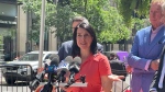 Montreal Mayor Valerie Plante makes an announcement about the Peel Street terrace controversy on Thursday, June 13, 2024. (Matt Gilmour/CTV News)