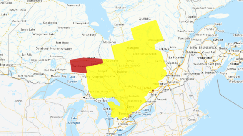 Weather advisories are seen on a graphic from Environment and Climate Change Canada.