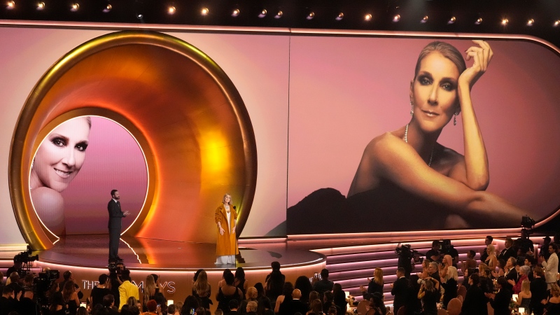 Celine Dion presents the award for album of the year during the 66th annual Grammy Awards on Sunday, Feb. 4, 2024, in Los Angeles. THE CANADIAN PRESS/AP-Chris Pizzello
