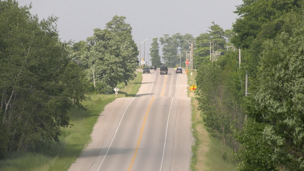 OPP attended the scene of a fatal motorcycle crash around Road 96 and 37th Line in Zorra Township on June 13, 2024. (Gerry Dewan/CTV News London)