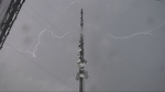 The CTV Barrie transmission tower is struck by lightning on Thurs. June 13, 2024 (Chris Garry/CTV News Barrie). 