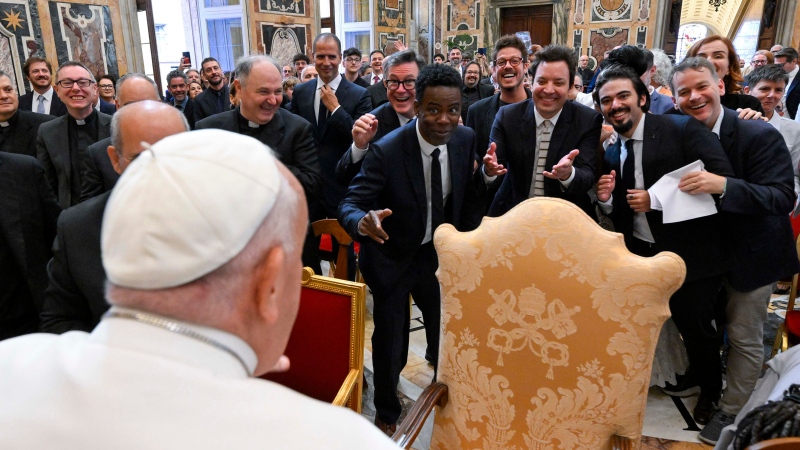 More than 100 comedians from around the world were at the Vatican. (Vatican Media/Vatican Pool/Getty Images via CNN Newsource)
